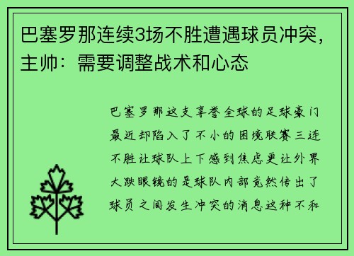 巴塞罗那连续3场不胜遭遇球员冲突，主帅：需要调整战术和心态